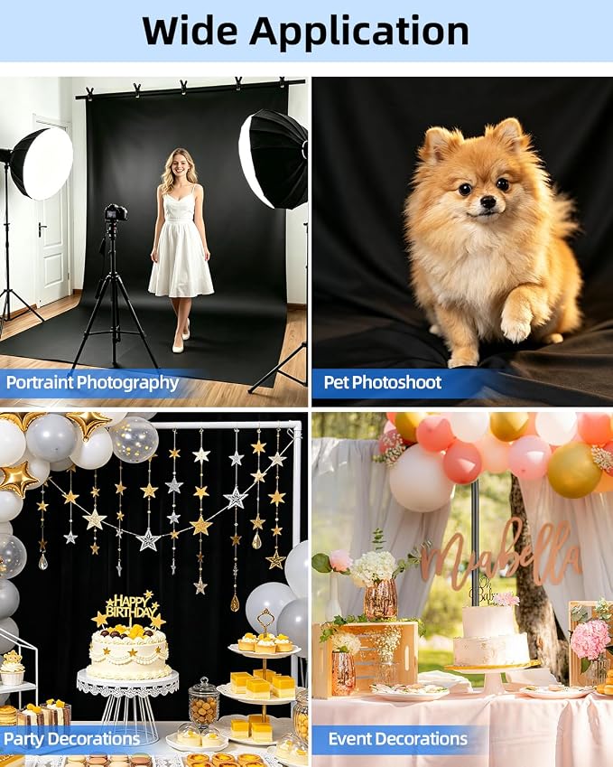 Hemmotop Black Backdrop with Stand, 8x7.5ft Photography Background Kit | Sturdy Threaded Connection Stand, Draped Polyester Fabric, Perfect for Wedding Birthday Graduation Party Banquet Decorations - Image 5