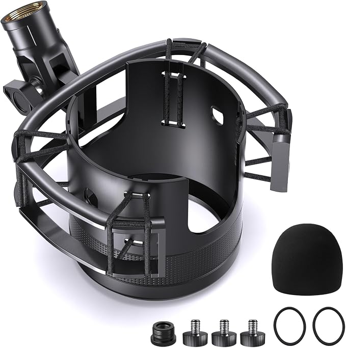 Custom Built Shock Mount with Pop Filter for Blue Yeti Microphones, Black | Metal Outer Ring, Anti-Vibration Suspension for Noise Reduction, Mount Compatible, Professional Studio Use by Borenbuir