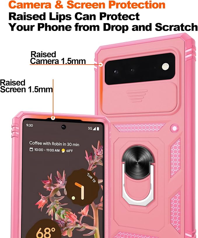 Gritup for Phone Case Pixel 6: Google Pixel 6 Case with 2*Screen Protector | Magnetic Stand & Slide Camera Cover | Shock Proof Military-Grade Funda para Pixel-6 Cover, Pink - Image 5