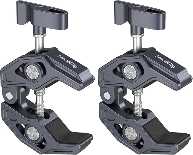 SMALLRIG Crab-Shaped Super Clamp, Camera Mount, 1/4"-20, 3/8"-16 Threaded Holes, 7.7lbs/3.5kg Payload, Compatible with Cameras, Monitors, LED Lights, etc. (Pack of 2) by SmallRig