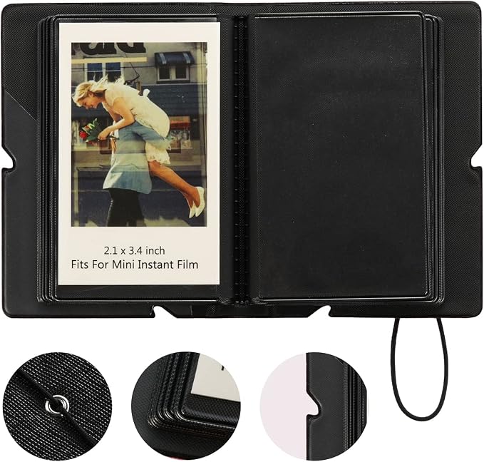 2x3 Instax Mini Photo Album, 28 Pockets. Ink Black, 1PK | Portable Wallet Size Album Stores 2x3 inch Instant Photos. Fits Polaroid, Instax Mini, Kodak Mini Prints and Zink. - Image 3