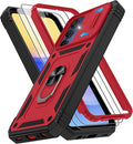 for Samsung Galaxy A15 5G Case with 2PCS Screen Protector, Build in 360° Rotating Ring Kickstand, Military Grade Protective Case for Samsung A15 Phone, Red+Black by Gritup