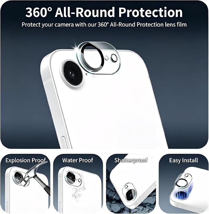 4-Pack Camera Lens Protector for iPhone 17e/16e, 9H Tempered Glass Camera Cover Screen Protector Accessories, HD Clarity, Anti-scratch, Case Friendly, Shockproof Full Protective - Image 3