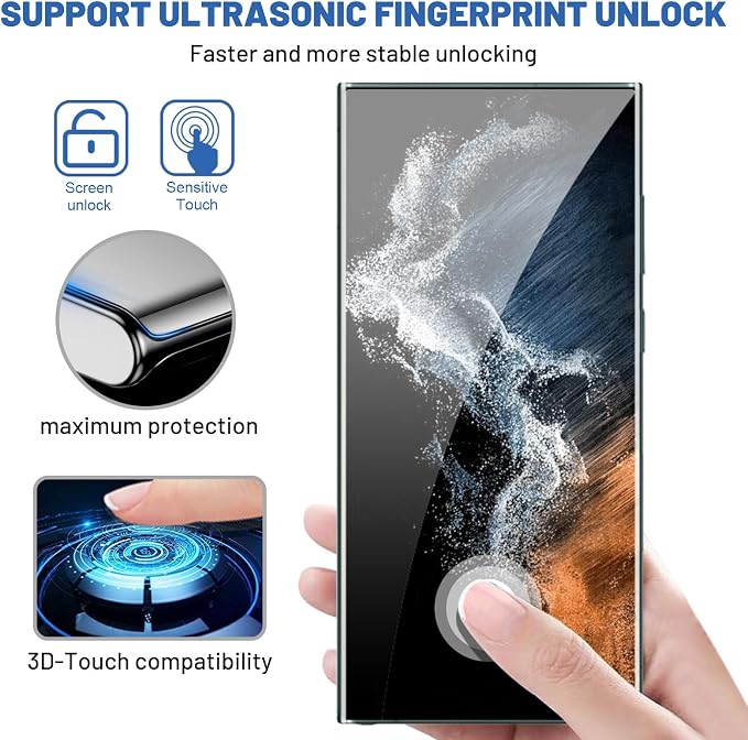 Samcorn 3 Pack Galaxy S22 Ultra Screen Protector, HD Clear Tempered Glass, Fingerprint Unlock, 3D Curved, Scratch Resistant, No Bubble for Samsung Galaxy S22 Ultra 5G Glass Screen Protector - Image 4