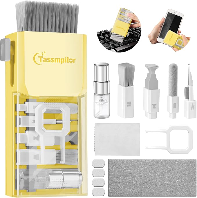 All-in-1 Keyboard Cleaner Laptop Cleaning Kit,Computer Screen-Safe Tools | MacBook iPad iPhone,Electronics Brush Tool for PC Camera Lens Earbuds,Deep Cleaning Spray Cloth, High-Density Soft Brush by Tassmpitor