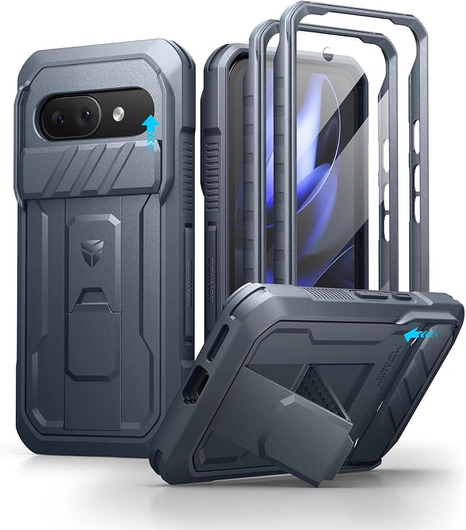 Dexnor for Google Pixel 9a Case with Slide Camera Cover & 2 Front Frames & Built-in Screen Protector & Heavy-Duty Kickstand, Full-Body Protective Cover Rugged Bumper Cases for Pixel 9a,Navy Blue by Dexnor