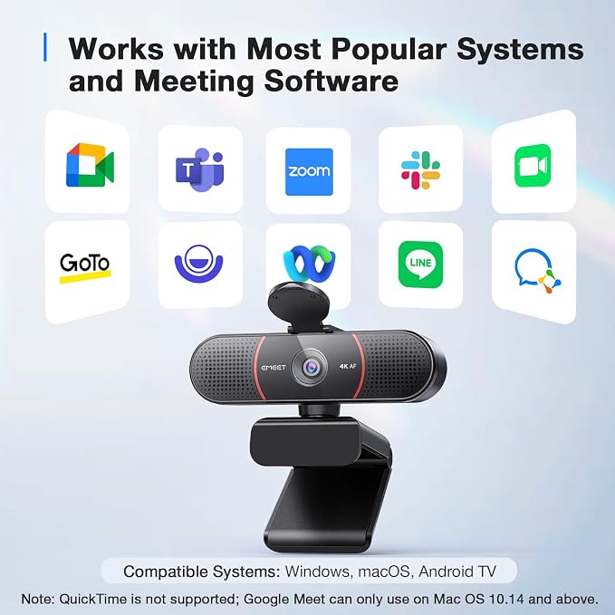 EMEET C960 4K Webcam with Tripod, 3 Adjustable Height, 360° Swivel Head | DesktopTripod w/Privacy Cover, PDAF Auto Focus, Dual Omni Mics, Auto Light Correction, Perfect for Online Meetings - Image 9