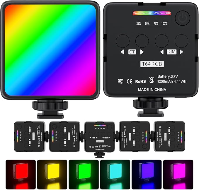 LOUERN RGB Light w Softbox,65LEDs Video Light w CRI95+,0–359° Hue,2500K–9000K,20 Scene Modes, Fast USB-C Rechargeable On-Camera Light w 3 Cold Shoe Mounts for Vlogging,Photography,Selfie,Recording by Louern