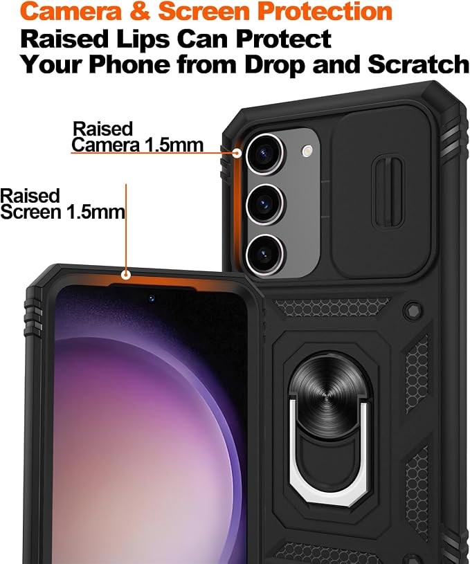 Gritup for Galaxy S23 Phone Case Military-Grade Shockproof with Kickstand | with 2 PCS Screen Protector, Slide Camera Cover, Heavy Duty Outdoor Protection Full Body Funda para Galaxy S 23 Cover-Black - Image 5