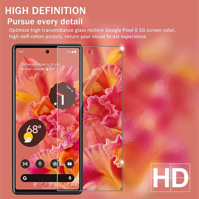 Google Pixel 6 5G Screen Protector + Camera Lens Protectors, [2+2 Pack] Full Coverage Tempered Glass Screen Protector for Pixel 6 [Case-Friendly][Anti-Shatter][3D Glass] - Image 6