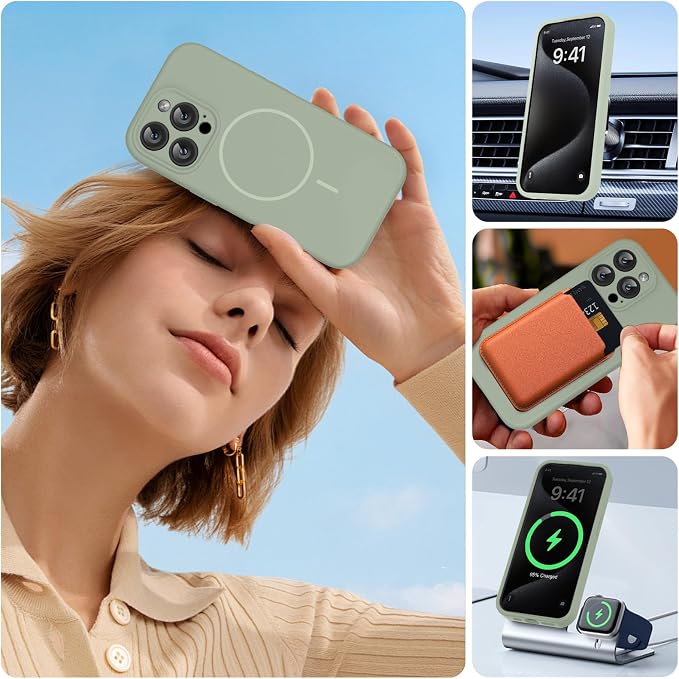 miracase Magnetic for iPhone 15 Pro Max Case, [Soft Anti-Scratch Microfiber Lining], Compatible with MagSafe, Liquid Silicone Case Shockproof Drop Protection Phone Case for 15 ProMax, Patina Green - Image 5