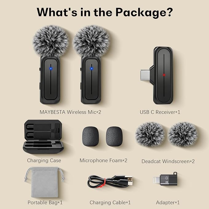 MAYBESTA Wireless Mini Microphone for iPhone Android Phone - Bluetooth Lapel Microphones with Charging Case for Video Recording - 2 Clip on Content Creator Mics for Tiktok YouTube Vlog - Image 7