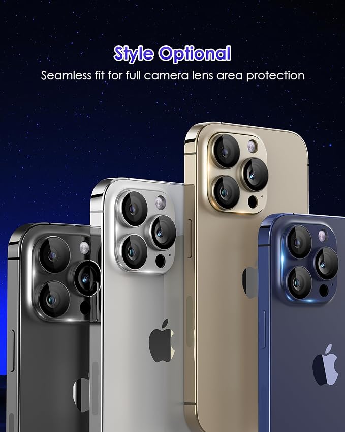 Compatible for iPhone 15 Pro/iPhone 15 Pro Max Camera Lens Protector [Full Coverage Metal] 9H Tempered Glass Screen Camera Cover Titanium Black - Image 6
