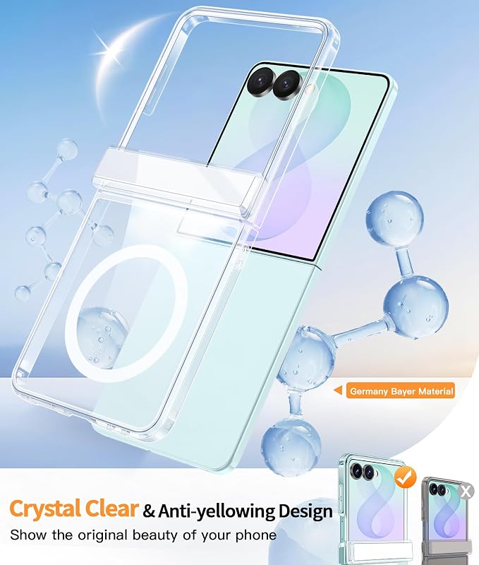 FNTCASE for Samsung Galaxy Z Flip 8 Case, Fit for Magsafe, Screen Protector | Hinge Protection, Anti Yellowing Magnetic Back, 18FT Military Grade Drop Proof, Protective Phone Cover, Transparent - Image 4