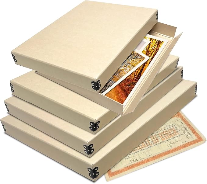 Lineco Museum Archival Storage Box, Drop Front, 11.75x15.25x1.5 in, Tan | Acid-Free with Metal Edge, Preserves Picture Longevity, Organize Photos, Newspapers, Prints, Documents, Crafts, DIY - Image 9