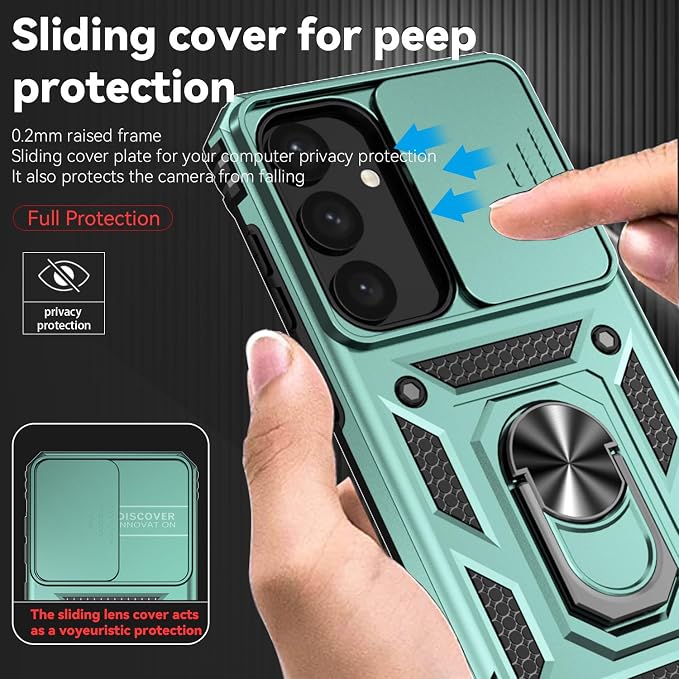 for Samsung Galaxy S24 Plus Case with Camera Lens Cover HD Screen Protector, Military-Grade Drop Tested Magnetic Ring Holder Kickstand Protective Phone Case for Samsung Galaxy S24 Plus (Dark Green) - Image 4
