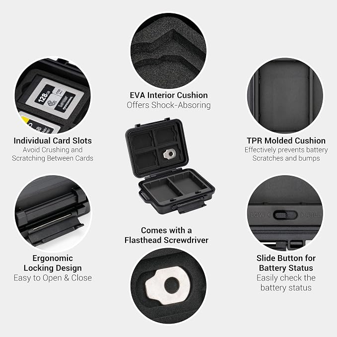 JJC Portable Camera Battery Memory Card Storage Case for 3 SD Card,4 CFexpress Type-B/XQD Cards,2 Camera Batteries,Compact Cameras Battery Holder Box for Nikon EN-EL15 - Image 5