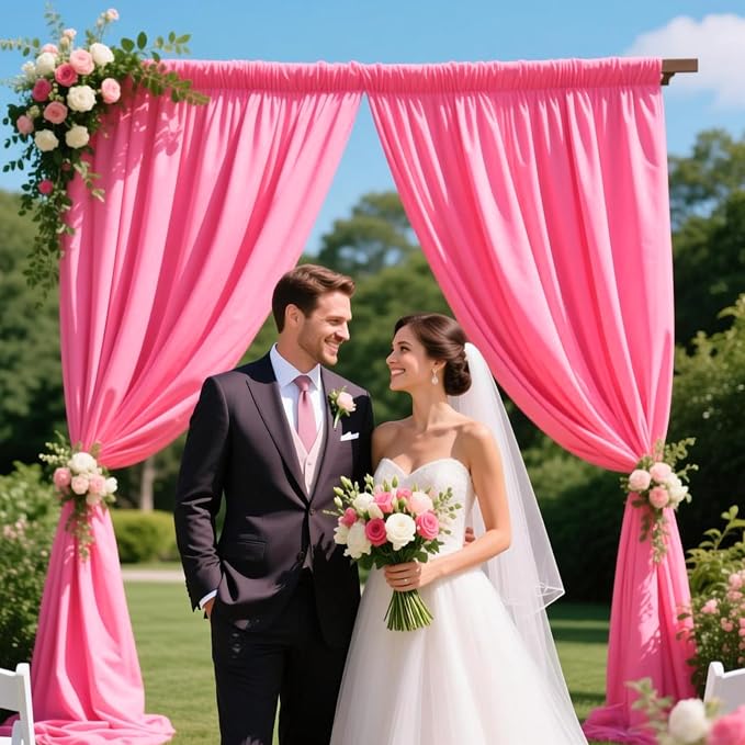10ft x 10ft Fluorescent Pink Backdrop Curtains for Parties, Polyester Fabric Backdrop Drapes with Rod Pockets for Weddings, Birthday, Mother's Day, Graduation Party Background Curtain, 2 Panels - Image 4