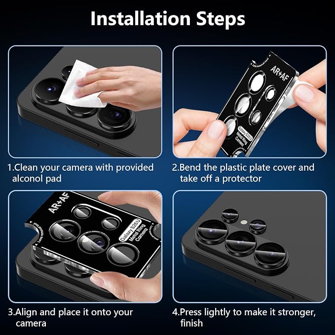 for Samsung Galaxy S26 Ultra Camera Lens Protector, Individual Metal Ring Tempered Glass Lens Cover, [Strong Adsorption] Scratch Resistant Ultra-Thin HD Clear Lens Cover, 1 Set-Black Ring - Image 7