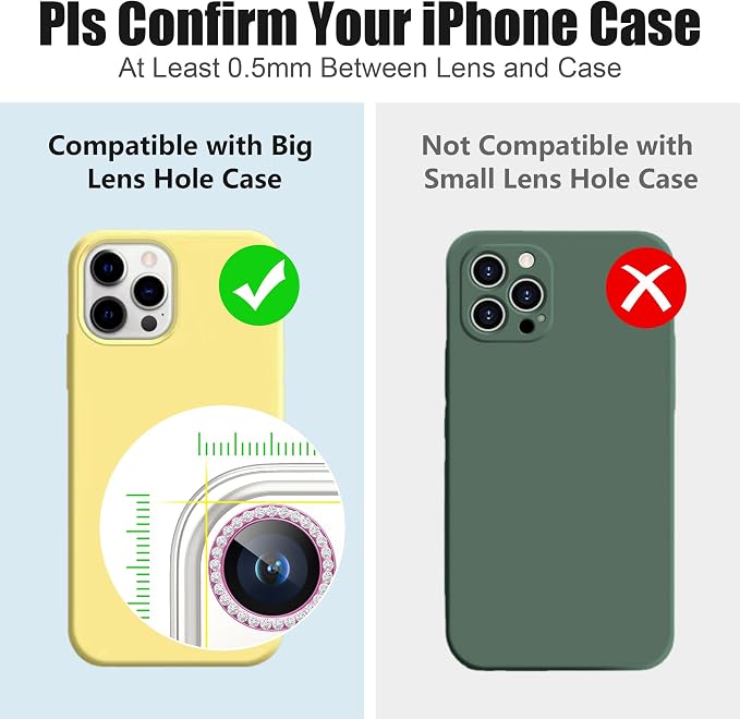 AGVEE 3+3 6 Pack for iPhone 15 Pro & Max Camera Lens Protector Cover | Individual Bling Diamond & Bling Glitter Sparkle Cute Gem Metal Ring, 9H Tempered HD Glass - Image 3