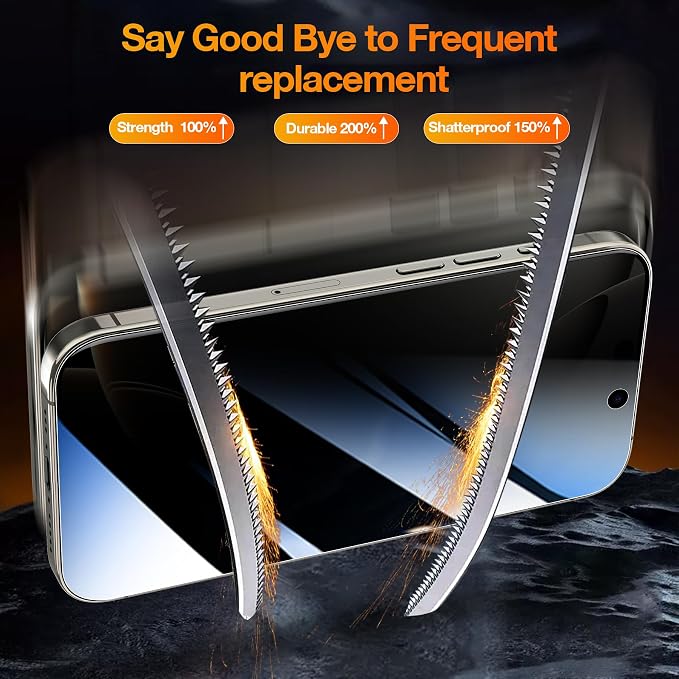 YMHML Compatible for iPhone 16 Pro Privacy Screen Protector Tempered Glass, Anti Spy Privacy Screen for iPhone 16 Pro 6.3 Inch Accessories, 3 Pack, Private Case Friendly Film, Easy Installation Tool - Image 3