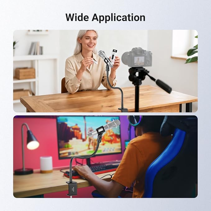 NEEWER Desk Microphone Stand with Flexible Arm, Mic Holder Table Clamp Mount with Clip & 3/8" to 5/8" Adapter Compatible with Blue Yeti Snowball HyperX QuadCast SoloCast Shure, MS016 - Image 6