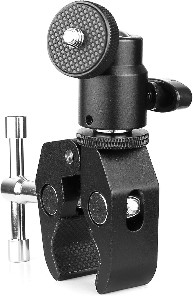 ChromLives Camera Clamp Mount Ball Head Monitor Clamp Super Clamp and Mini Ball Head Hot Shoe Mount with 1/4''-20 Tripod Screw for LCD/DV Monitor, LED Lights, Flash, Microphone and More 2Pack - Image 4