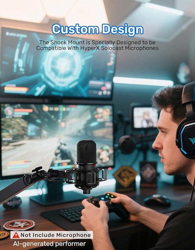 Custom Built Shock Mount for HyperX SoloCast & Razer Seiren Mini Microphone | Elastic Anti-Vibration Suspension, Holder Clip for Mics and Stands, Shock Mount for HyperX SoloCast & Razer Seiren Mini - Image 2