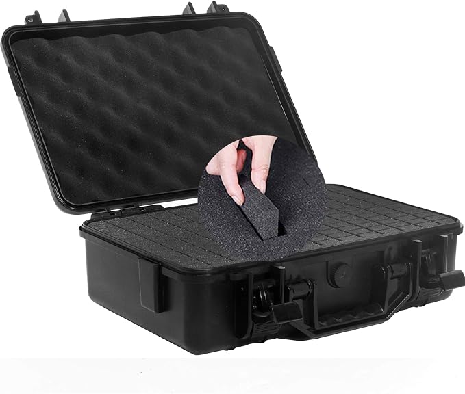 12" Hard Case with Pick Pluck Foam Insert, 13.3 x 10.5 x 4.3 Inch - Watertight Airtight Case for Pistol, Recorder, Camera, Microphone, GoPro by MOOCY