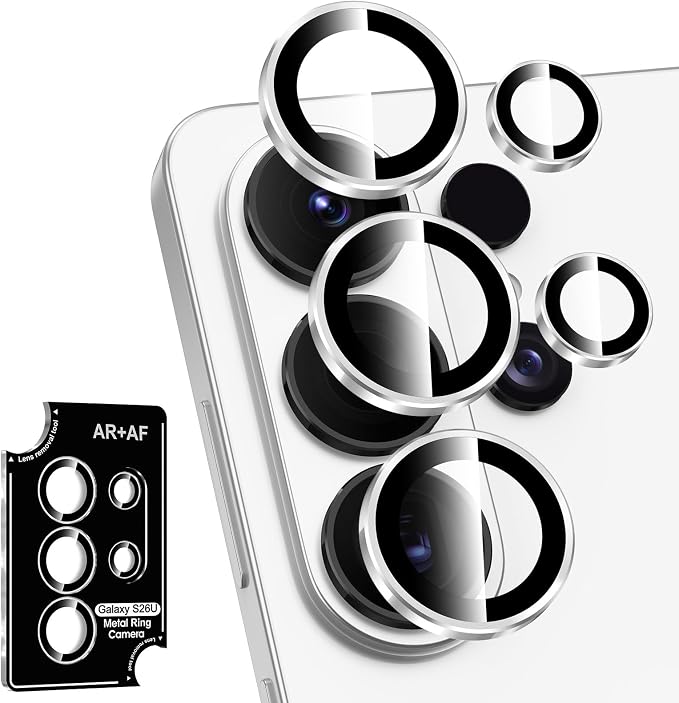 for Samsung Galaxy S26 Ultra Camera Lens Protector, Individual Metal Ring Tempered Glass Lens Cover, [Strong Adsorption] Scratch Resistant Ultra-Thin HD Clear Lens Cover, Titanium Silver Ring by Btscase