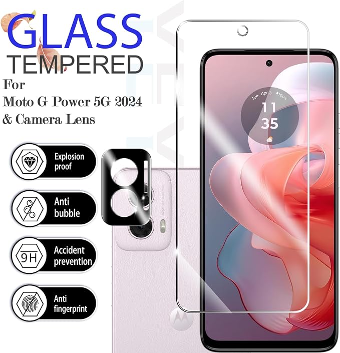 Moto G Power 5G-2024 HD Clear Tempered Glass Screen Protector + Camera Lens Protectors, [2+2 Pack] [Case Friendly] [Anti-Glare] [Bubble-Free] Screen Protector Glass For Moto G Power 5G-2024 - Image 2