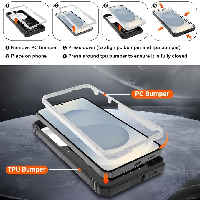 Gritup for Samsung Galaxy S26 Plus Case: 2*Screen Protector | Slide Camera Cover | Build in 360° Rotating Ring Kickstand | Military Grade Protective Cover for Samsung S 26 Plus, White+Black - Image 4