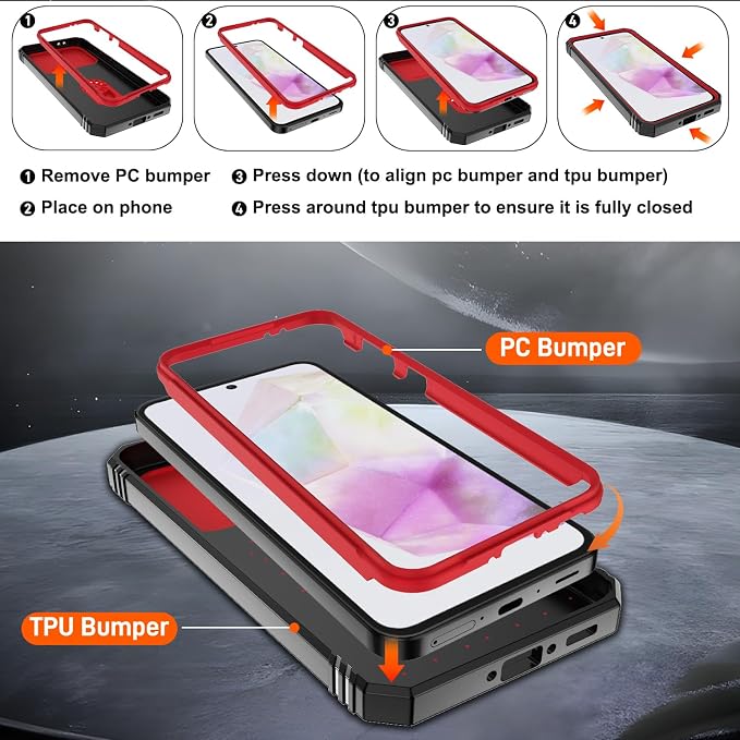 Gritup for Samsung A36 Phone Case: Samsung Galaxy A36 Case with Screen Protector*2 | Magnetic Stand & Slide Camera Cover, Shock Proof Military-Grade para A 36 Cover, Red+Black - Image 3