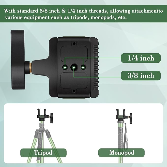 U-7 Shooting Saddle for Hunting Tripod, Aluminum Alloy Universal Rest Head Clamp Mount, Arca-Swiss Compatibility Base for monopod, Green - Image 4