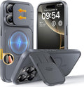 TOCOL for iPhone 16 Pro Max Case with Slide Camera Cover, Kickstand and Camera Control Button, Fit for MagSafe, Rugged Solid Phone Case, Non-Slip, Drop Protection, Gray by TOCOL