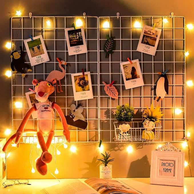 2 Pack Large Wall Grid Panels with Light and Clips, Photo Display Board, Picture Frame Collage Board, Wire Grid Wall Panel Room Decoration,White - Image 6