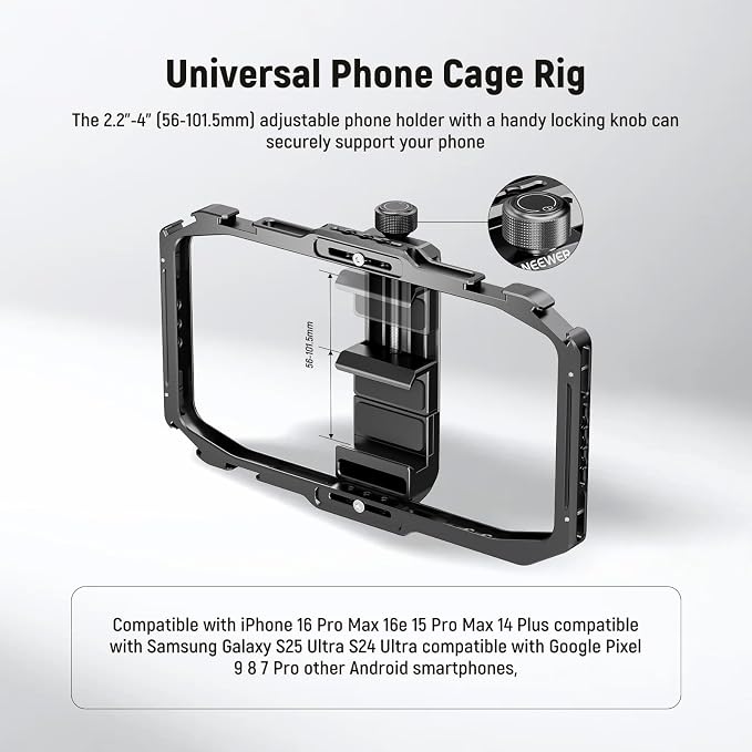 NEEWER Universal Phone Cage, Smartphone Video Rig with Quick Release Mounts Cold Shoes for Videomaker Filmmaking TikTok Vlogging Phone Video Stabilizer Holder Compatible with iPhone Samsung, PA039 - Image 2