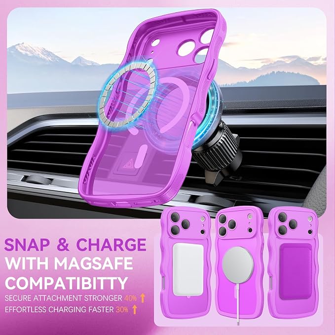BENTOBEN Magnetic for iPhone 17 Pro Case, Cute Wavy Full Camera Protection [Compatible with MagSafe] Matte Anti-Slip Bumper Women Girls Boys Protective Cover for 17 Pro 6.3", Berry Purple - Image 6