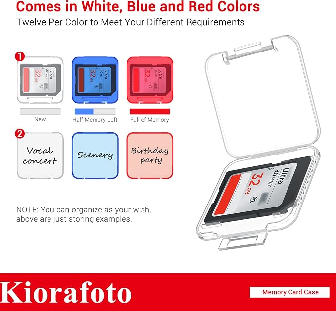 Kiorafoto SD Card Case w 36PCS Individual Clear Plastic Memory Card Holder | Water-Resistant,Anti-Shock,36 Slots,for 36x SD SDXC SDHC Cards,Camera Memory Card Holder Organizer,with Carabiner & Labels - Image 3
