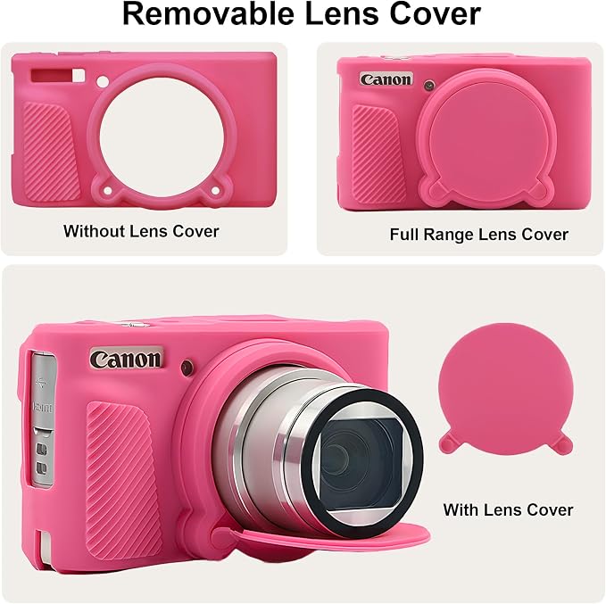 BOVKE Silicone Camera Case for Canon PowerShot SX740 / SX730 Digital Camera, SX740 HS Soft Protective Case Cover Rubber Camera Slim Fit Sleeve with Removable Lens Cover, Peach Pink - Image 5