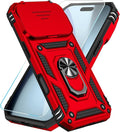 SunStory Phone Case for iPhone 17 Pro Case with HD Screen Protector & Slide Camera Cover & Rotated Ring Kickstand, [Military-Grade] Phone Case for iPhone 17 Pro, Red by SunStory