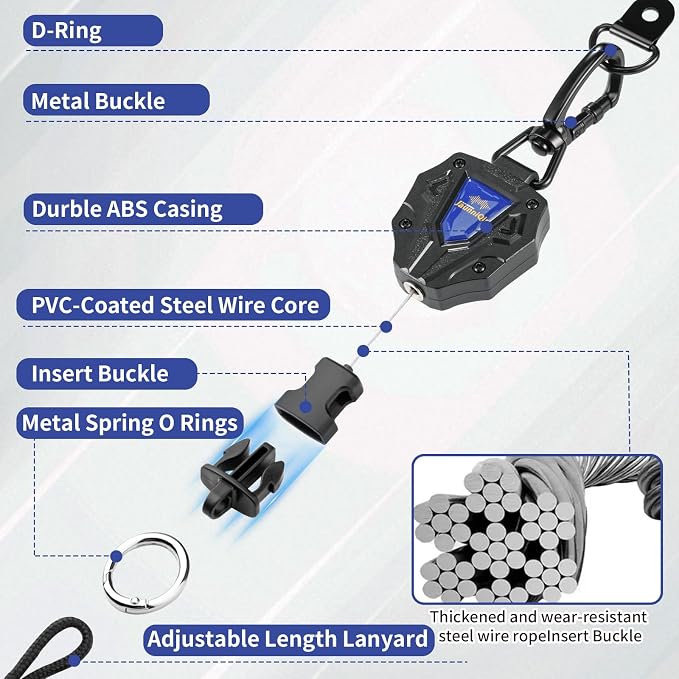 CB Mic Holder, Retractable CB Radio Microphone Hanger with 28" Stainless Steel Cord, Heavy-Duty Mic Tether with Adjustable Mount Kit & D-Ring with Screw, Perfect for Truck Drivers, Type-B - Image 3