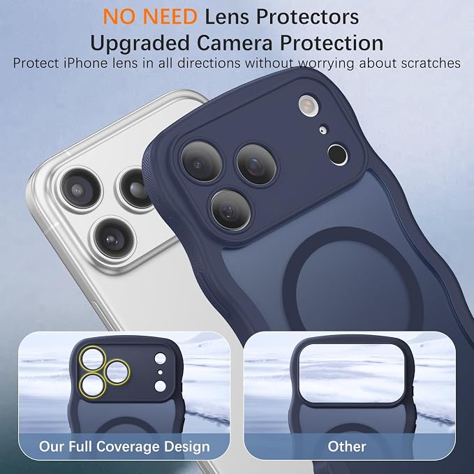 BENTOBEN Magnetic for iPhone 17 Pro Max Case, Cute Wavy [Full Camera Protection][Compatible with MagSafe] Matte Anti-Slip Bumper Women Men Boys Protective Cover for 17 ProMax 6.9", Deep Blue - Image 4