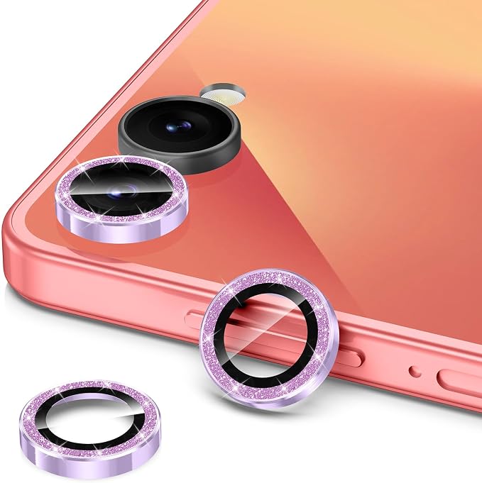 for Samsung Galaxy Z Flip 7 Camera Lens Protector, Individual Metal Ring Tempered Glass Lens Cover, [Strong Adsorption] Scratch Resistant Ultra-Thin HD Clear Lens Cover, 1 Set-Purple Sparkly - Image 2
