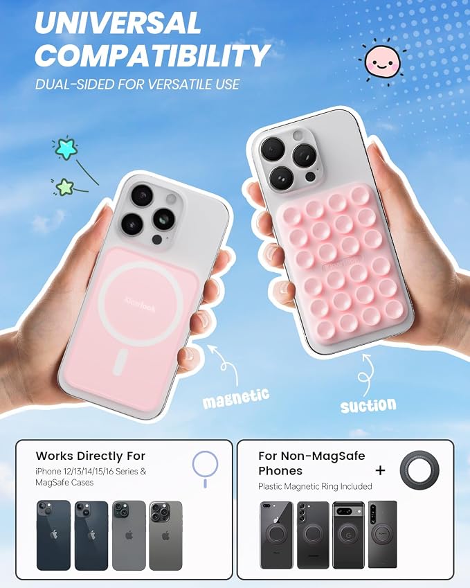 Klearlook Magnetic Suction Phone Mount for MagSafe Case, Light Pink | Silicone Sticky Phone Grip Holder for iPhone 16/15/14/13/12 Series, Removable Hands-Free Video/Selfie, Women Teen Gift - Image 2
