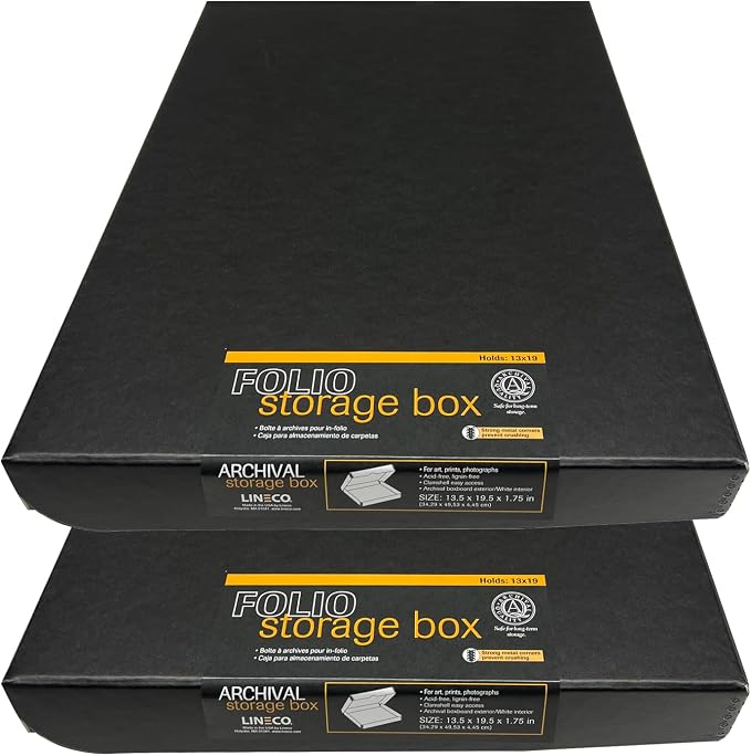 Lineco Clamshell Archival Storage Box, 13.5x19.5x1.75 In, Black, Pack of 2 | Acid-Free with Metal Edge Boxboard, Organize and Store Photos Documents Cards Negatives Magazine Prints Family Records DIY by Lineco