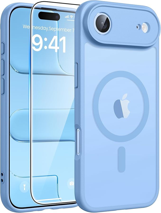 FNTCASE for iPhone Air Case, Fit for Magsafe, with Glass Screen Protector | Full Camera Protection, Translucent Matte, 14FT Military Grade Drop Proof, Shockproof Protective Phone Cover, Light Blue by FNTCASE