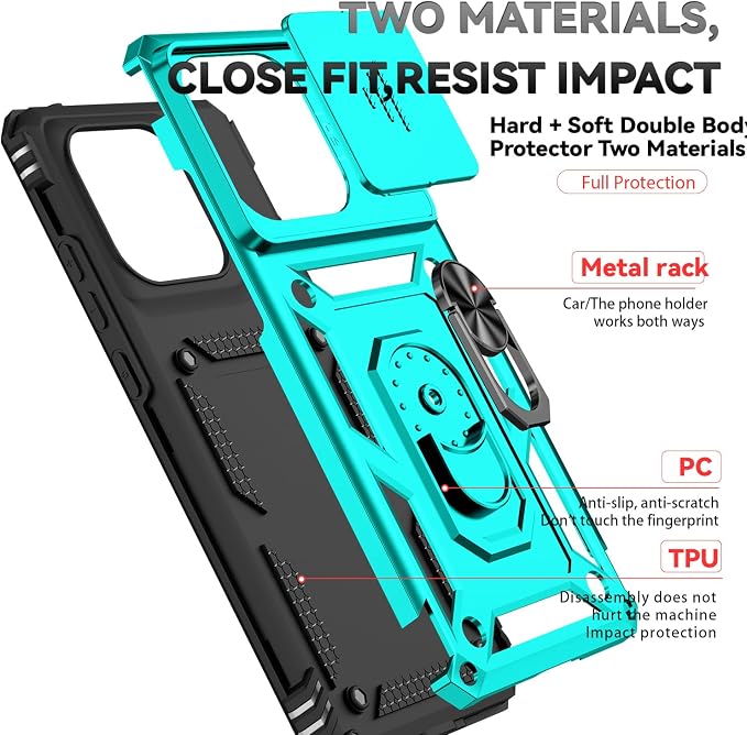 SunStory Compatible with Motorola Moto Edge 2025 Case with HD Screen Protector & Slide Camera Cover & Rotated Ring Kickstand, [Military-Grade] Phone Case for (Teal, Moto Edge 2025) - Image 8