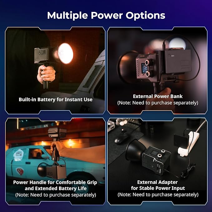 SmallRig RC 60C RGB LED Video Light, Portable Continuous Output Lighting | APP Control, 3400mAh Battery, 45min Runtime, 2500-10000K for Photography/Video/Studio, Powerbank Clamp Edition - Image 3