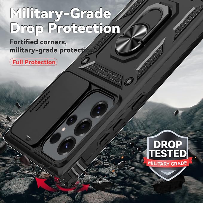 HNHYGETE for Samsung Galaxy S25 Ultra Case with Screen Protector: [Military Grade 20ft. Drop Tested] Slide Camera Cover Ring Shockproof Protective Phone Case for - Galaxy S25 Ultra (Black) - Image 3